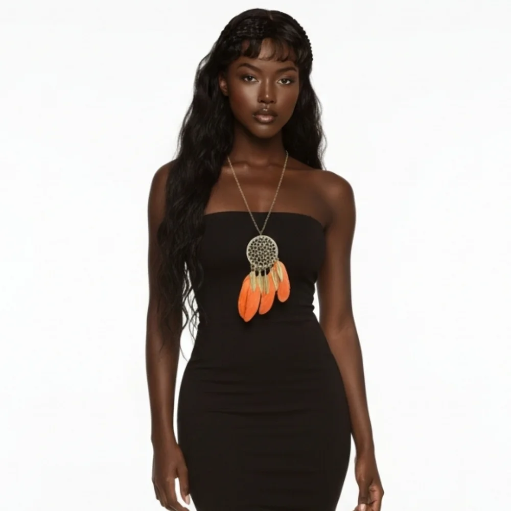 Gold and Orange Dreamcatcher Necklace